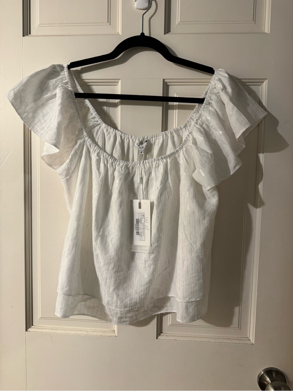 NWT Endless Rose White Sequin Fabric Tiered Top, Size Medium